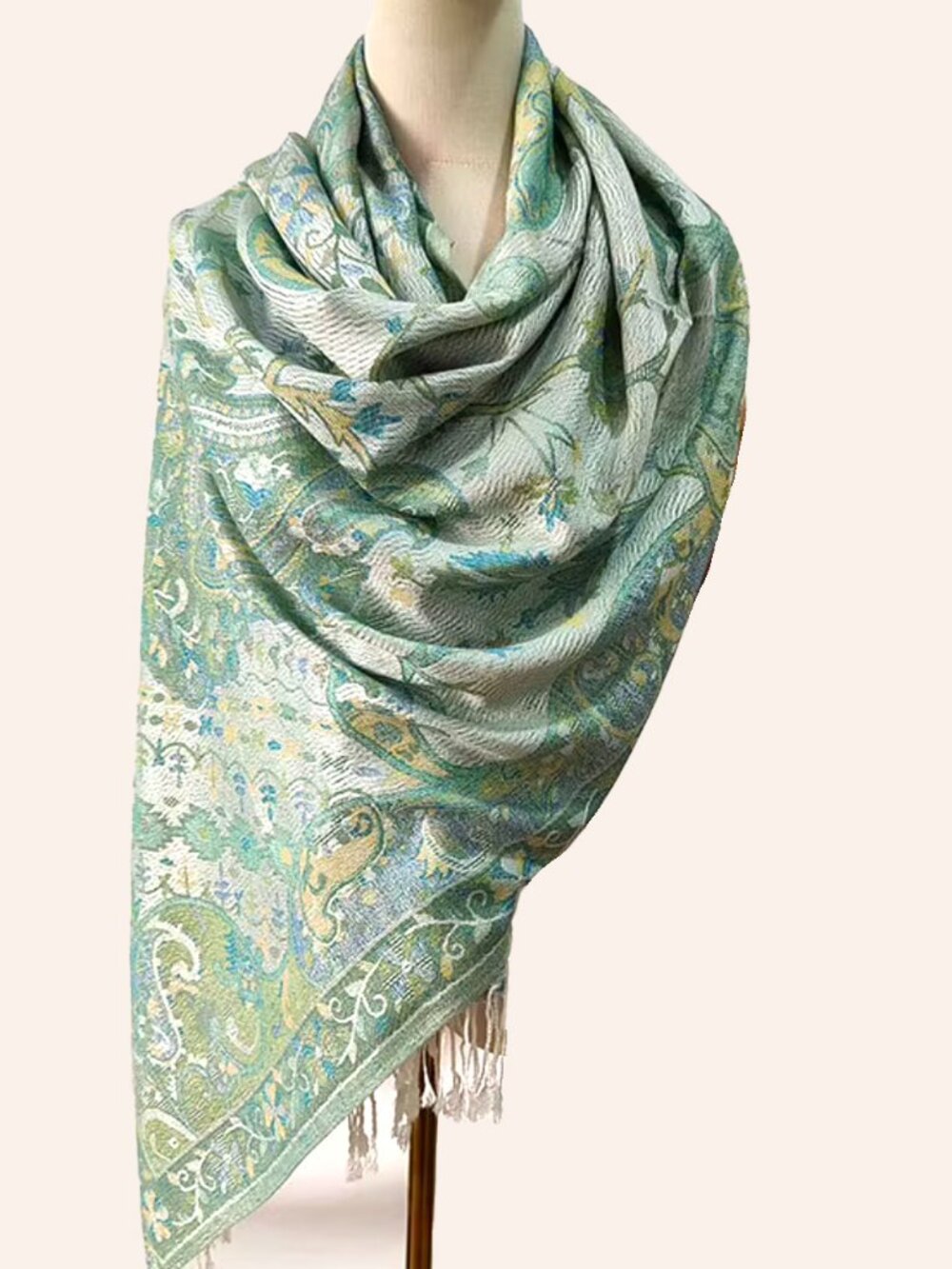Green and White Pashmina Scarf for Women Bridesmaid Gift